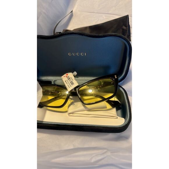 Gucci 58mm Cat Eye Sunglasses black with yellow lenses - Picture 5 of 11
